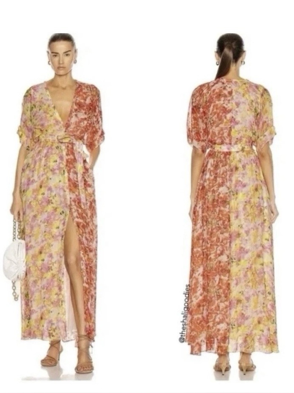 ROCOCO SAND Dress Women’s M Orange Yellow Pink Floral Resort Wedding *No Tie